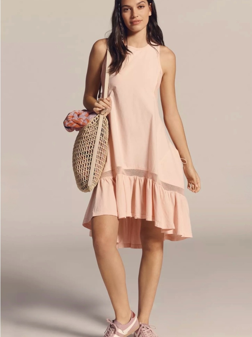 ANTHROPOLOGIE Daily Practice Hill Up Tiered Midi Dress Pink Size Medium NWT - Picture 2 of 6